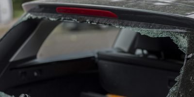 smashed rear window
