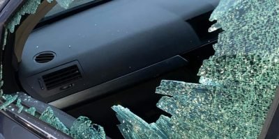 smashed side window